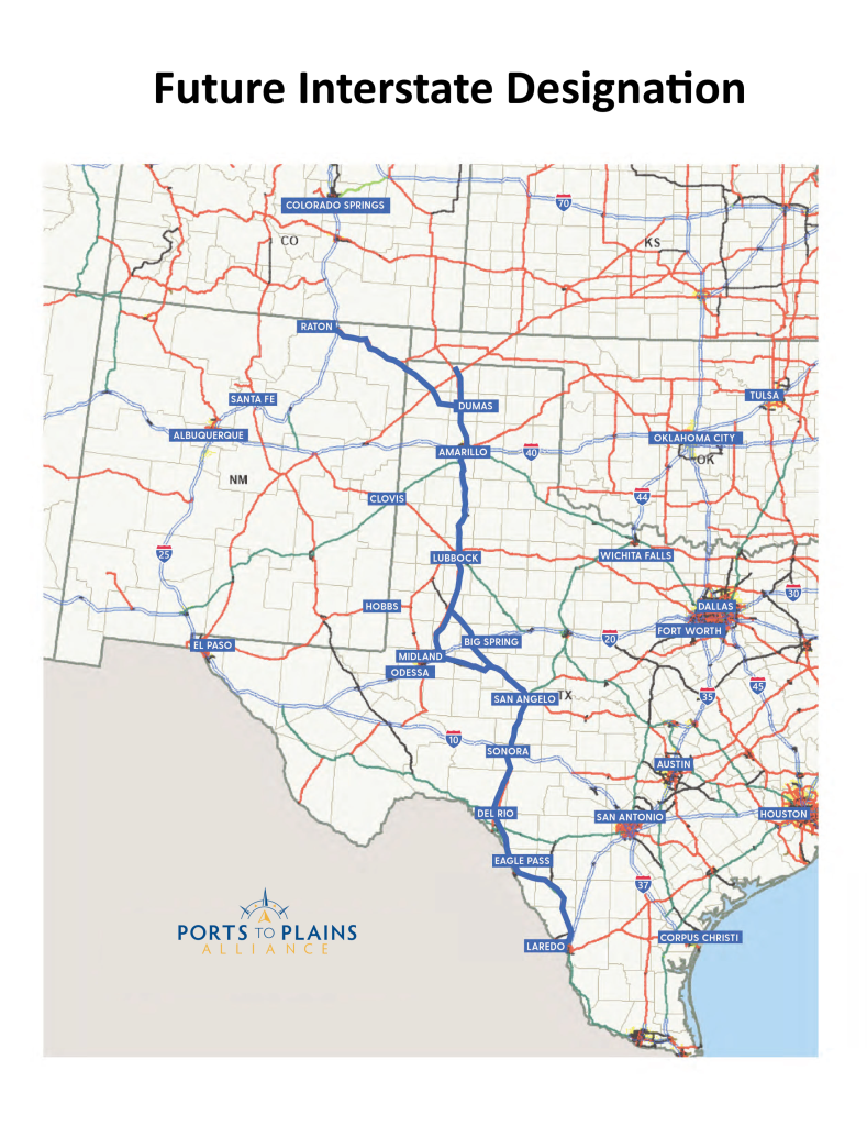 Map of Future Interstate Highways in Texas and New Mexico.