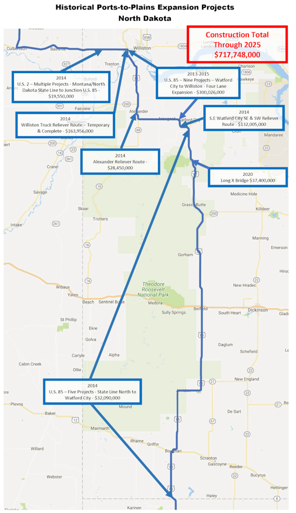 Image Map of Historical Expansion Projects in North Dakota